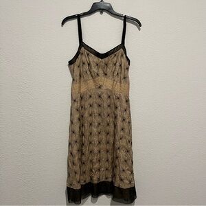 Tree Silk Embroidered Cream and Black Slip Y2K Dress Size Large
